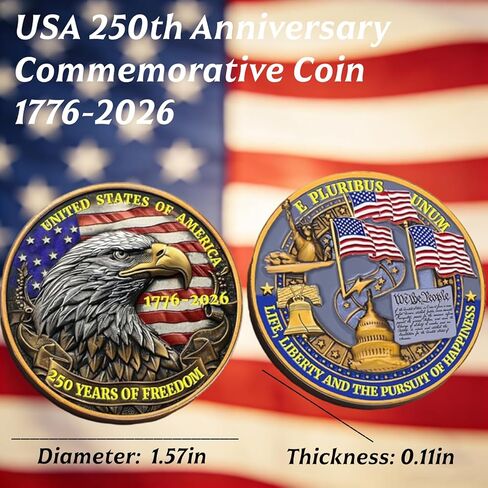 USA 250th Anniversary Challenge Coin 1776-2026, America 250 Commemorative Coin, American Eagle E Pluribus Unum Medal, 250 Years of Freedom Novelty Collectible Gift for Patriots & Veterans in Saudi Arabia