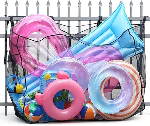 Pool Float Storage Organizer, Hanging Mesh Bag for Pool Toys, Extra Large Above Ground Poolside Holder Net for Inflatable Balls, Water Rafts, Noodles and Other Swimming Pool Accessorie, Black in Saudi Arabia
