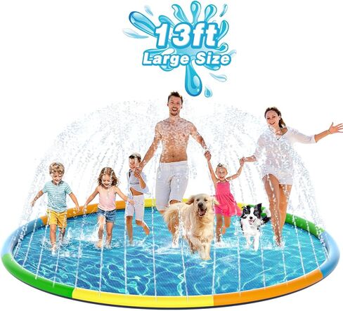 Splash Pad for Kids & Dogs, 13FT Extra Large Sprinkler Water Play Mat, EPN Non-Slip Thick PVC Outdoor Water Toy for Kids Ages 4-8, Toddlers 3+ & Pets, Backyard Lawn Summer Fun in Saudi Arabia