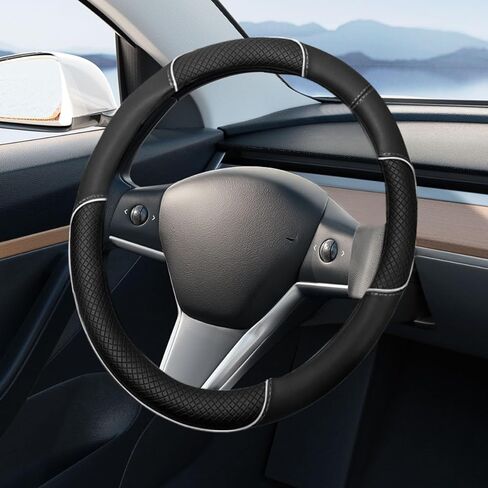 15 Inch Leather Car Steering Wheel Cover, Breathable Anti-Slip Automotive Steering Wheel Protector Accessories, Soft Comfortable Car Interior Decoration for SUV, Truck (Beige) in Kuwait