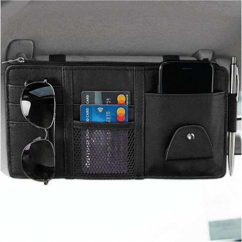 Car Sun Visor Organizer, Multifunctional Auto Visor Storage Bag with Net Pocket & Eyeglass Clamp, Waterproof Multi-Pocket Storage Pouch Ticket Organizer for Car Sun Visors (Red) in Kuwait