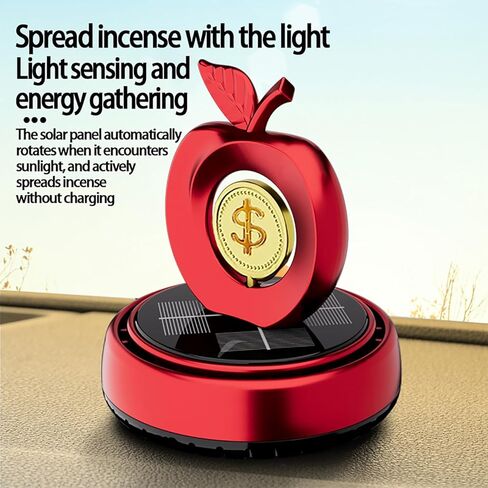 Solar Powered Rotating Car Air Freshener | Apple and Dollar Shape 3D Model | Home and Car Interior Decoration Accessories | Red in Saudi Arabia