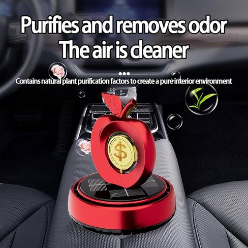 Solar Powered Rotating Car Air Freshener | Apple and Dollar Shape 3D Model | Home and Car Interior Decoration Accessories | Red in Saudi Arabia