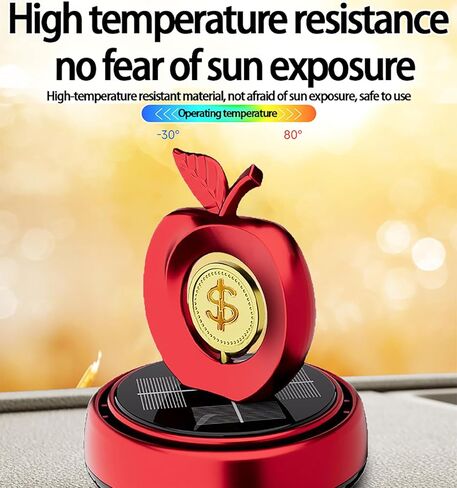 Solar Powered Rotating Car Air Freshener | Apple and Dollar Shape 3D Model | Home and Car Interior Decoration Accessories | Red in Saudi Arabia