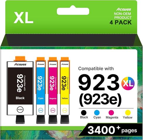 خراطيش حبر 923XL 923 لاستبدال طابعات HP لخراطيش حبر HP 923 عالية الإنتاجية متوافقة مع طابعات OfficeJet Pro 8130e 8125e 8120e 8135e 8138e، 4 عبوات باللون الأسود in Kuwait