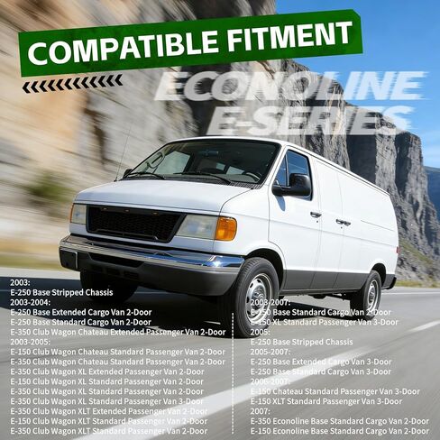 Front Grille Compatible with 2003-2007 Econoline E-150 E-250 E-350, Direct Aftermarket Replacement Grill ABS Front Grille with 3 LED Lights, Light Bar and Letters, Matte Black in Saudi Arabia