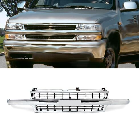 MIC Front Grille Grill Compatible with 1999-2002 Silverado 1500 2500,2000-2006 Suburban 1500 2500, 2000-2006 Tahoe (Chrome) in Saudi Arabia