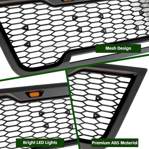 Front Grille Compatible with 2003-2007 Econoline E-150 E-250 E-350, Direct Aftermarket Replacement Grill ABS Front Grille with 3 LED Lights, Light Bar and Letters, Matte Black in Saudi Arabia