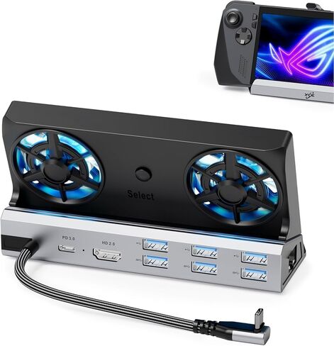Dual Cooling Fans 12 in 1 Steam Deck Docking Station with 4K@60Hz 2.0,6 USB Ports,1000Mbps,USB-C 100W PD,40Gbps Adapter for Steam Deck/Rog Ally/Switch/Legion Go in Saudi Arabia