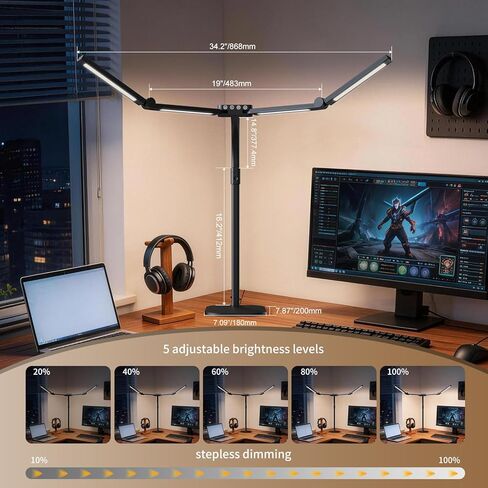 Omorepa 4 Light Bar Design Goose-Neck Architect Desk Lamp with Base,24W Bright Led Tall Overhead Desk Light for Home Office,Eye Care Reading Table Light for Desktop Working,Drafting,Reading in Saudi Arabia