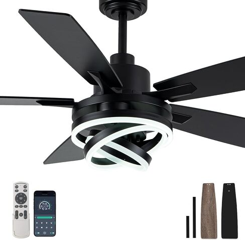 Bella Depot 52" Modern Black Ceiling Fan with Light and Remote, Chandelier Fan Light for Living Room Bedroom Office Indoor Patio in Saudi Arabia