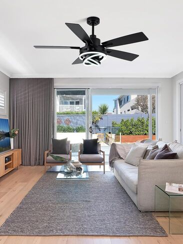 Bella Depot 52" Modern Black Ceiling Fan with Light and Remote, Chandelier Fan Light for Living Room Bedroom Office Indoor Patio in Saudi Arabia