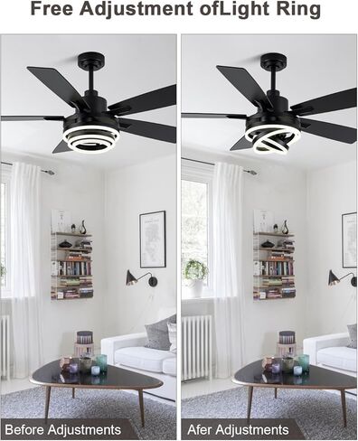 Bella Depot 52" Modern Black Ceiling Fan with Light and Remote, Chandelier Fan Light for Living Room Bedroom Office Indoor Patio in Saudi Arabia