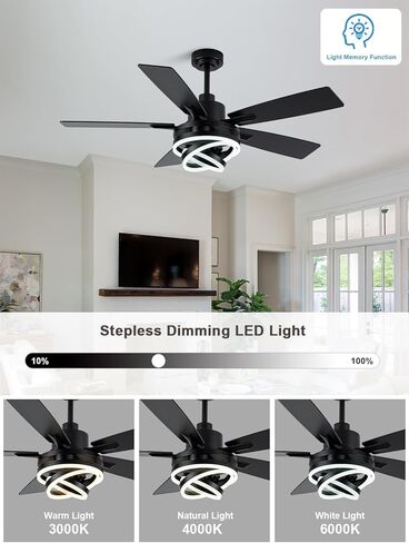 Bella Depot 52" Modern Black Ceiling Fan with Light and Remote, Chandelier Fan Light for Living Room Bedroom Office Indoor Patio in Saudi Arabia