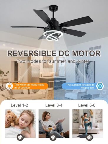Bella Depot 52" Modern Black Ceiling Fan with Light and Remote, Chandelier Fan Light for Living Room Bedroom Office Indoor Patio in Saudi Arabia