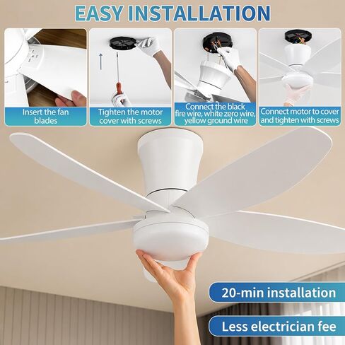 Yoobao 42 Inch Ceiling Fans with Lights, Multi-function Ceiling Fan with Lights and Remote, DC Reversible 6 Speeds 3 CCT, Low Profile Flush Mount Quiet Ceiling Fan for Bedroom Kitchen Office Patio in Saudi Arabia