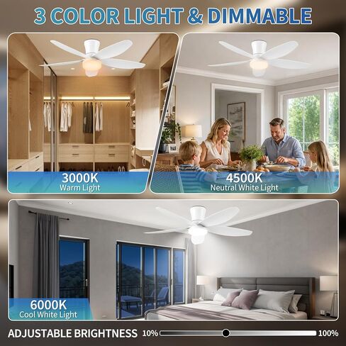 Yoobao 42 Inch Ceiling Fans with Lights, Multi-function Ceiling Fan with Lights and Remote, DC Reversible 6 Speeds 3 CCT, Low Profile Flush Mount Quiet Ceiling Fan for Bedroom Kitchen Office Patio in Saudi Arabia