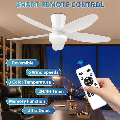 Yoobao 42 Inch Ceiling Fans with Lights, Multi-function Ceiling Fan with Lights and Remote, DC Reversible 6 Speeds 3 CCT, Low Profile Flush Mount Quiet Ceiling Fan for Bedroom Kitchen Office Patio in Saudi Arabia