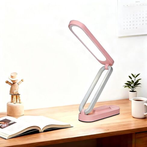 Rechargeable LED Desk Lamp, Foldable Portable Table Light with 3 Brightness Levels,Type-C USB Charging,Small Desk Lamp,Portable Bedside Wireless Reading Light,Home, Office, Nail Art,Craft,Pink in Saudi Arabia
