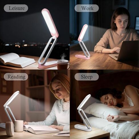 Rechargeable LED Desk Lamp, Foldable Portable Table Light with 3 Brightness Levels,Type-C USB Charging,Small Desk Lamp,Portable Bedside Wireless Reading Light,Home, Office, Nail Art,Craft,Pink in Saudi Arabia