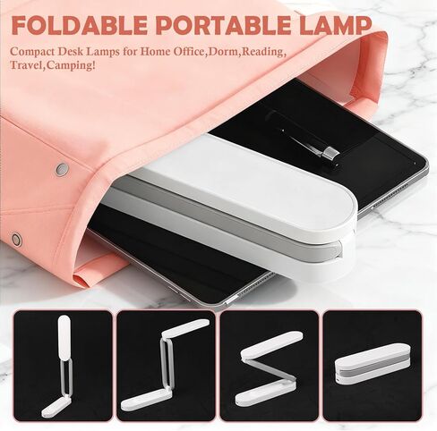 Rechargeable LED Desk Lamp, Foldable Portable Table Light with 3 Brightness Levels,Type-C USB Charging,Small Desk Lamp,Portable Bedside Wireless Reading Light,Home, Office, Nail Art,Craft,Pink in Saudi Arabia