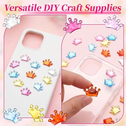 60 Pcs Mini Resin Crown, Multicolor Flat Back Tiny Crown Charms for DIY Crafts, Scrapbooking, Phone Cases, Clothing Decoration (Red, Blue, Pink, Rose Red, Clear) in Kuwait