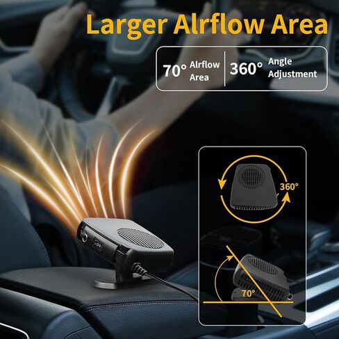 12V 200W Portable Car Heater & Windshield Defroster – 2-in-1 Fast Heating & Cooling Fan with 360° Rotatable Base, Plug In Cigarette Lighter Car Heaters for Vehicle, Car, SUV, Truck & RV in Saudi Arabia