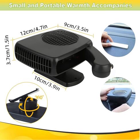 12V 200W Portable Car Heater & Windshield Defroster – 2-in-1 Fast Heating & Cooling Fan with 360° Rotatable Base, Plug In Cigarette Lighter Car Heaters for Vehicle, Car, SUV, Truck & RV in Saudi Arabia