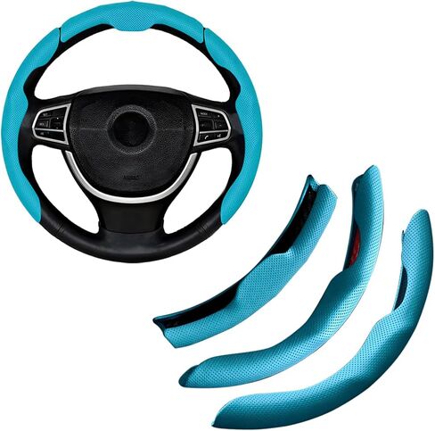 Car Steering Wheel Cover, Nappa Leather 15 Inch Snap-On 3PCS Set Vehicle Steer Wheel Wrap Protector, Non-Slip Automotive Interior Protection Accessories, Universal Fit (Black) in Kuwait