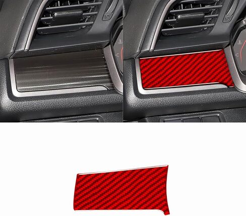 ألياف الكربون الحقيقية متوافقة مع Honda 10th Gen Civic 2016 2017 2018 2019 2020 2021 ملحقات غطاء لوحة القيادة الجانبية لسائق السيارة زخرفة زخرفة الملصقات الداخلية باللون الأحمر in Kuwait