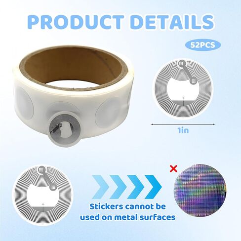 52PCS TAG216 RFID Tags, 216 Chip Stickers for Access Control and Data Storage, Compatible with 213 and RFID Copier Applications, Stable Signal RFID Chip Structure for Various Usage Scenarios in Saudi Arabia