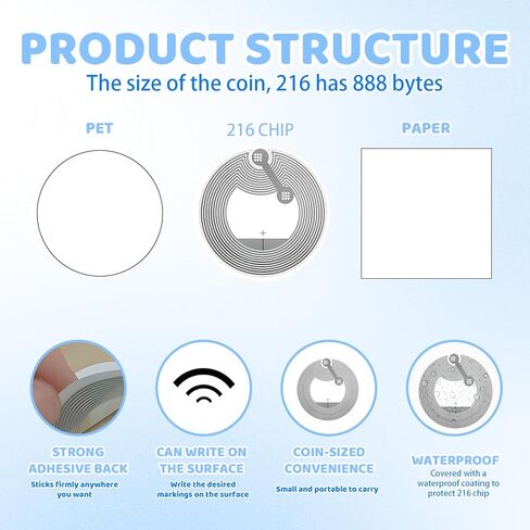 52PCS TAG216 RFID Tags, 216 Chip Stickers for Access Control and Data Storage, Compatible with 213 and RFID Copier Applications, Stable Signal RFID Chip Structure for Various Usage Scenarios in Saudi Arabia