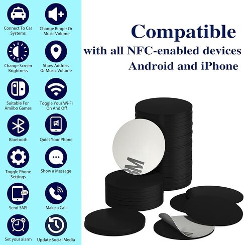 50pcs NFC Stickers NTAG215 NFC Tags Sticker Black NFC Cards RFID Tags Programmable NFC Stickers iPhone Compatible with TagMo and NFC Enabled Mobile Phones Devices in Saudi Arabia