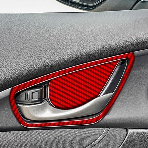 ألياف الكربون الحقيقية متوافقة مع Honda 10th Gen Civic 2016 2017 2018 2019 2020 2021 ملحقات غطاء لوحة القيادة الجانبية لسائق السيارة زخرفة زخرفة الملصقات الداخلية باللون الأحمر in Kuwait
