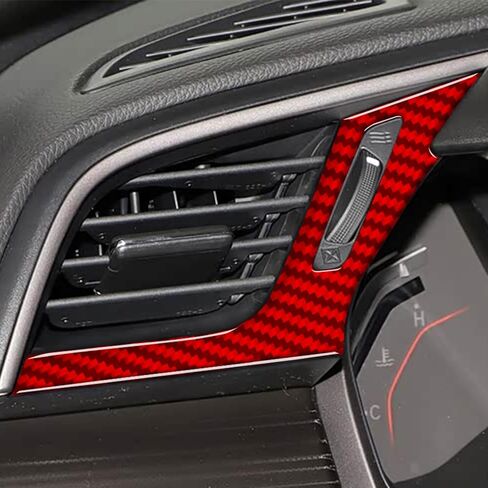 ألياف الكربون الحقيقية متوافقة مع Honda 10th Gen Civic 2016 2017 2018 2019 2020 2021 ملحقات غطاء لوحة القيادة الجانبية لسائق السيارة زخرفة زخرفة الملصقات الداخلية باللون الأحمر in Kuwait