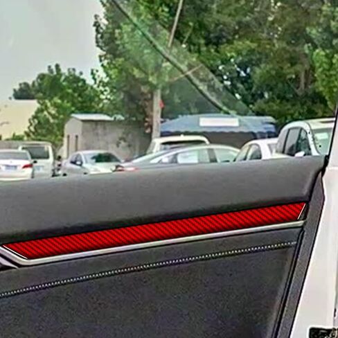 ألياف الكربون الحقيقية متوافقة مع Honda 10th Gen Civic 2016 2017 2018 2019 2020 2021 ملحقات غطاء لوحة القيادة الجانبية لسائق السيارة زخرفة زخرفة الملصقات الداخلية باللون الأحمر in Kuwait