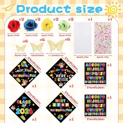 Preschool Grade Graduation Cap Decorations, 28 Pcs Pre-K DIY Grad Cap Graduation Gifts with Artificial Flower Rhinestones Stickers 3D Butterfly for Kids 2026 Kindergarten School Grad Party Supplies in Saudi Arabia