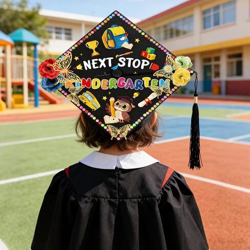 Preschool Grade Graduation Cap Decorations, 28 Pcs Pre-K DIY Grad Cap Graduation Gifts with Artificial Flower Rhinestones Stickers 3D Butterfly for Kids 2026 Kindergarten School Grad Party Supplies in Saudi Arabia