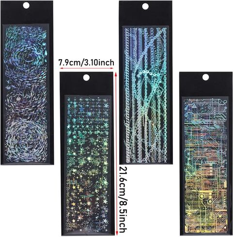 12Sheets Holographic Laser Silver PET Scrapbook Stickers Laser Rain Landscape Star Chain Punk Chip Circuit Korean Sticker Glitter Photocard Deco Stickers For Planner Junk Journal Scrapbooking Supplies in Saudi Arabia