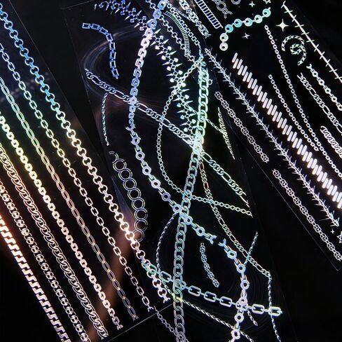 12Sheets Holographic Laser Silver PET Scrapbook Stickers Laser Rain Landscape Star Chain Punk Chip Circuit Korean Sticker Glitter Photocard Deco Stickers For Planner Junk Journal Scrapbooking Supplies in Saudi Arabia