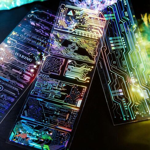 12Sheets Holographic Laser Silver PET Scrapbook Stickers Laser Rain Landscape Star Chain Punk Chip Circuit Korean Sticker Glitter Photocard Deco Stickers For Planner Junk Journal Scrapbooking Supplies in Saudi Arabia