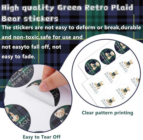 Whaline 120Pcs Blue Green Tartan Plaid Bear Baby Shower Stickers 2 Inch Bear Round Adhesive Thank You Label Decals for Birthday Gender Reveal Party Favor Decor, 2 Designs in Kuwait