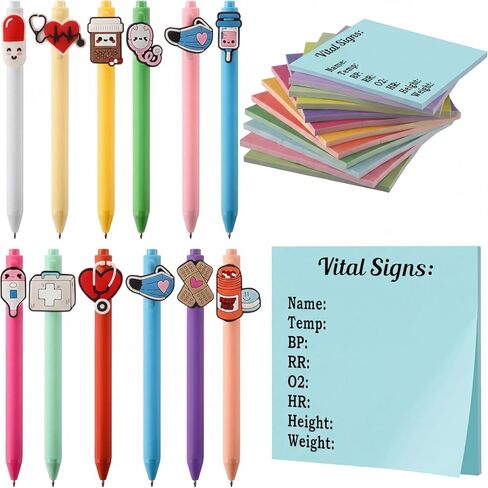 24 Pcs CNA Nurse Sticky Notes and Pen for Vital Signs Daily Monitoring Notepad Patient Health Checklist Pad CNA Week Nursing Gift Care Hr Bp Oxygen Level Recording in Kuwait