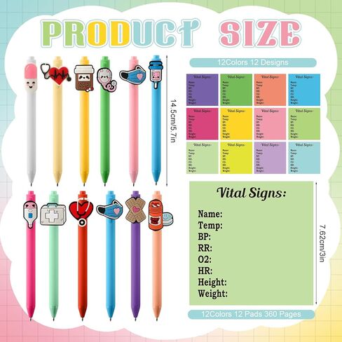 24 Pcs CNA Nurse Sticky Notes and Pen for Vital Signs Daily Monitoring Notepad Patient Health Checklist Pad CNA Week Nursing Gift Care Hr Bp Oxygen Level Recording in Kuwait