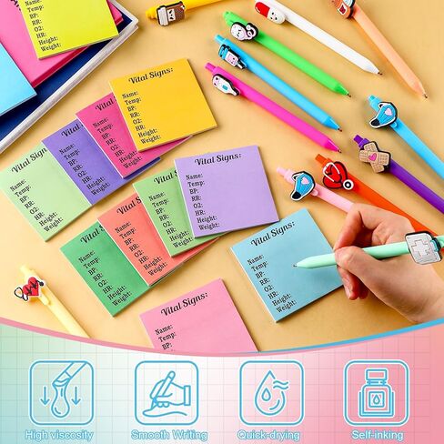 24 Pcs CNA Nurse Sticky Notes and Pen for Vital Signs Daily Monitoring Notepad Patient Health Checklist Pad CNA Week Nursing Gift Care Hr Bp Oxygen Level Recording in Kuwait