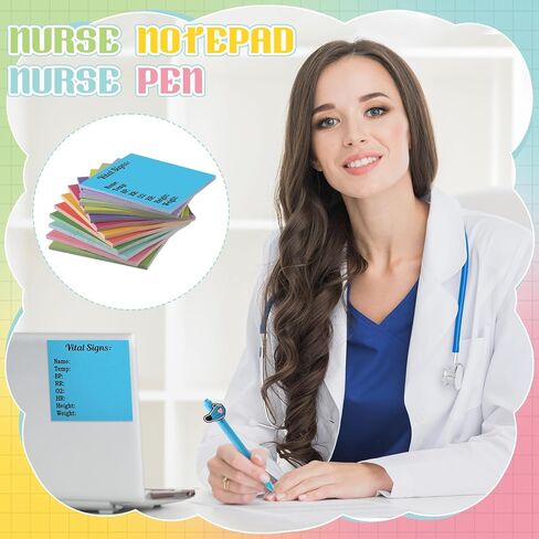 24 Pcs CNA Nurse Sticky Notes and Pen for Vital Signs Daily Monitoring Notepad Patient Health Checklist Pad CNA Week Nursing Gift Care Hr Bp Oxygen Level Recording in Kuwait