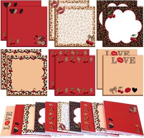 12 Pads Cheetah Cherry Print Sticky Notes Bulk 3x3 inch Leopard Cherry Self-Adhesive Memo Pads Red Cheetah Cherry for Journaling Home Meeting Office Desk Planners Favors Supplies in Saudi Arabia