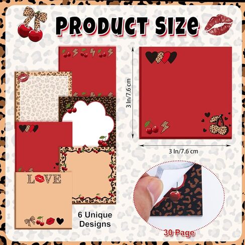 12 Pads Cheetah Cherry Print Sticky Notes Bulk 3x3 inch Leopard Cherry Self-Adhesive Memo Pads Red Cheetah Cherry for Journaling Home Meeting Office Desk Planners Favors Supplies in Saudi Arabia