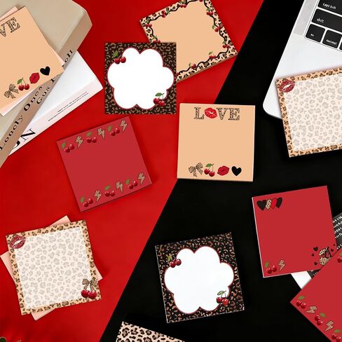 12 Pads Cheetah Cherry Print Sticky Notes Bulk 3x3 inch Leopard Cherry Self-Adhesive Memo Pads Red Cheetah Cherry for Journaling Home Meeting Office Desk Planners Favors Supplies in Saudi Arabia