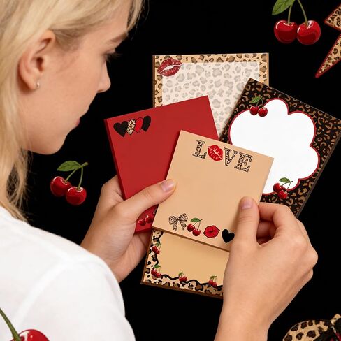 12 Pads Cheetah Cherry Print Sticky Notes Bulk 3x3 inch Leopard Cherry Self-Adhesive Memo Pads Red Cheetah Cherry for Journaling Home Meeting Office Desk Planners Favors Supplies in Saudi Arabia